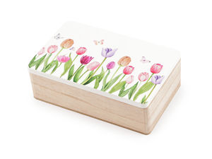 Cutie premium din lemn cu imprimeu floral pentru amintiri - Organizator decorativ pentru depozitare cu capac rabatabil, 10x16 cm