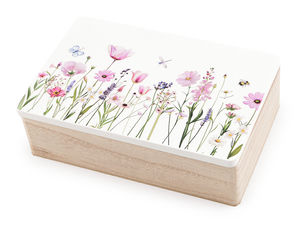Casetă premium din lemn pentru amintiri, cu imprimeu floral și capac cu balamale, 13x20 cm - Natur Mediu