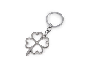 Breloc premium cu pandantiv platinat - Inimă și trifoi cu patru foi, accesoriu pentru geantă și chei