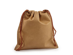Săculeț premium bej din material nețesut, cu șnur, pentru cadouri și ambalare produse (16x17 cm)