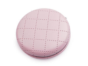 Oglindă cosmetică compactă premium cu două fețe, lupă și design elegant cu relief perforat termic