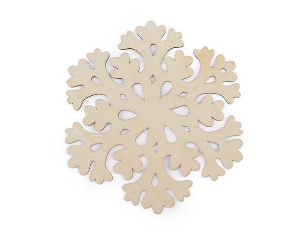 Ornament decorativ suspendat din lemn, fulg de nea, fildeș – decor festiv de Crăciun, Ø15 cm