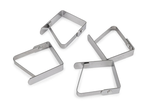 Cleme premium din oțel inoxidabil pentru față de masă (set de 4 piese) - cleme metalice flexibile și rezistente pentru mese de până la 3 cm