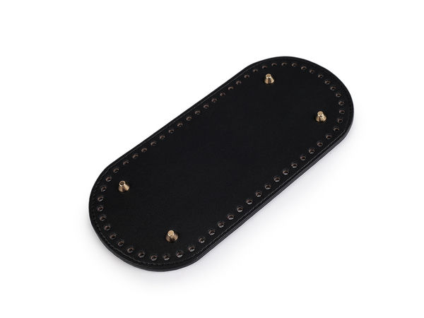 Bază premium pentru geantă din piele ecologică, cu piciorușe metalice (12x25 cm) - Bază preperforată pentru croșetat și cusut