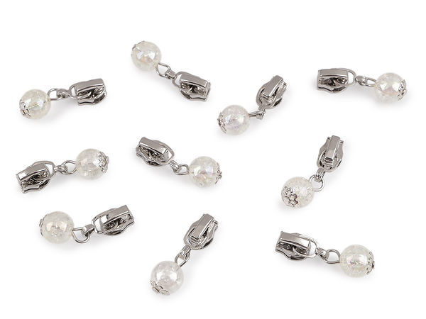 Cursor decorativ cu autoblocare pentru fermoar din nylon nr. 3 | Accente elegante tip perlă și transparent AB