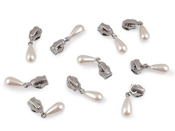 Cursor decorativ premium cu autoblocare pentru fermoare spiralate din nailon nr. 5 și nr. 6 | Accente de perle și mărgele