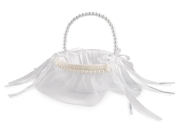 Coșuleț elegant din saten pentru fetițe cu flori și domnișoare de onoare - Mini coșuleț ceremonial