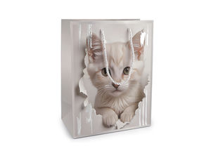 Pungă elegantă de cadou cu imprimeu pisică și accente metalice (18 x 23 cm) - Pungă premium din hârtie mată, cu mânere din șnur răsucit