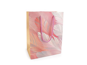 Pungă decorativă pentru cadouri cu sclipici și pene 18 x 23 cm – Săculeț elegant de cadou