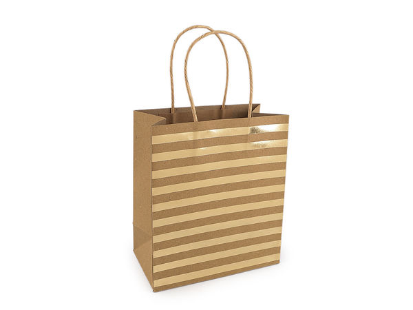 Pungi cadou din hârtie Kraft naturală cu imprimeu metalizat pe ambele părți - 15x17 cm