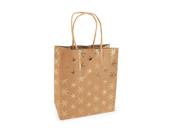 Pungi de cadou de Crăciun maro natur - Motive festive asortate - 15 x 17 cm