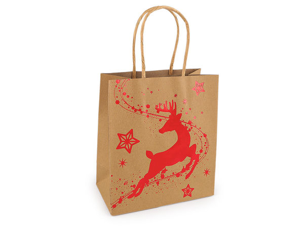 Săculeți reutilizabili din material natural pentru cadouri de Crăciun - Modele festive (15 x 17 cm)