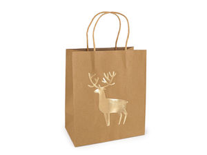 Săculeți din material natural pentru cadouri de Crăciun - Modele festive de sărbători, 18 x 21 cm