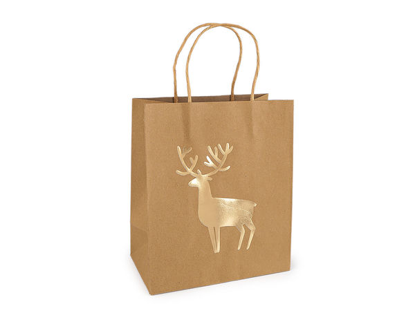 Săculeți din material natural pentru cadouri de Crăciun - Modele festive de sărbători, 18 x 21 cm