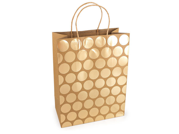 Pungi cadou din hârtie natur cu imprimeu metalizat pe ambele fețe - 24 x 31 cm