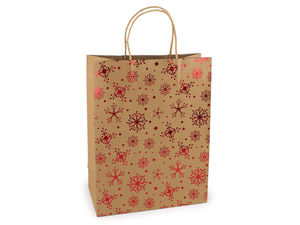 Pungi premium de cadou de Crăciun maro natural - Modele festive asortate (24 x 31 cm)