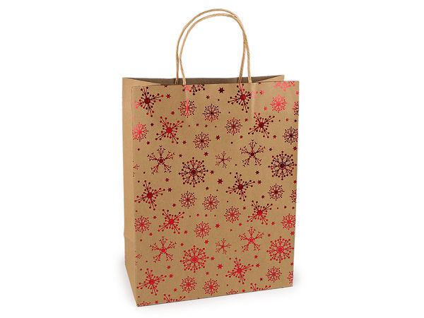 Pungi premium de cadou de Crăciun maro natural - Modele festive asortate (24 x 31 cm)