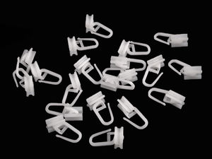 Cârlige din plastic alb premium pentru șine metalice de perdea - Glisor 10 mm