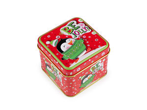 Cutie cadou decorativă din tablă pentru Crăciun - Recipient festiv de depozitare cu model în relief