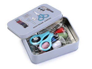 Trusă compactă de cusut în cutie metalică - Set portabil de cusut pentru călătorii, Gri