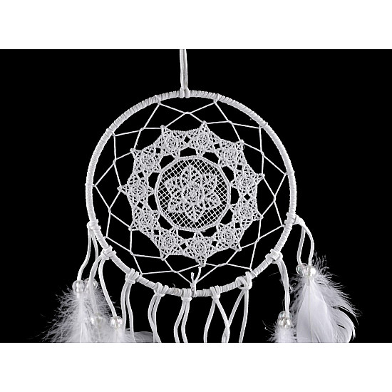 Dreamcatcher cu dantelă și pene, 15 x 40 cm (pachet 3 buc.) - alb