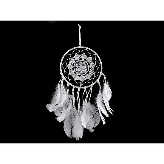 Dreamcatcher cu dantelă și pene, 15 x 40 cm (pachet 3 buc.) - alb