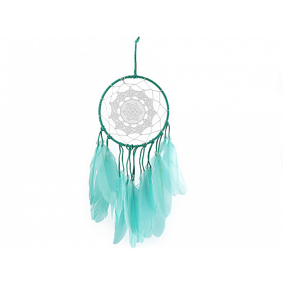 Dreamcatcher cu dantelă și pene, 15 x 40 cm (pachet 3 buc.) - verde mentă