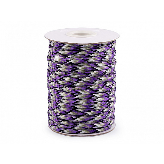 Cordelină paracord, Ø4 mm (rola 25 m) - gri cărbune - mov