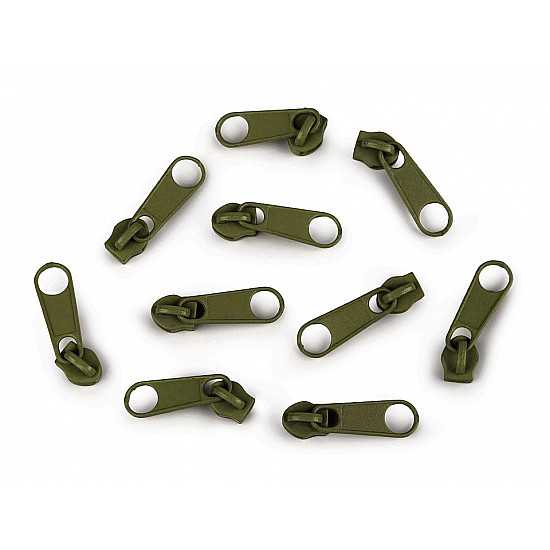 Cursor fermoar spiralat, 3 mm (pachet 10 buc.) - Verde kaki