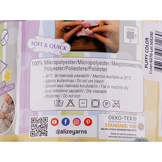 Fir de tricotat Alize Puffy color, 100 g, roz foarte deschis