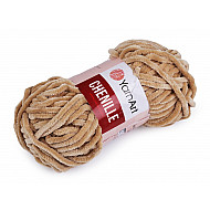 Fir de tricotat plușat Chenille, 100 g, bej camel