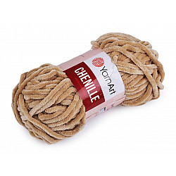 Fir de tricotat plușat Chenille, 100 g, bej camel