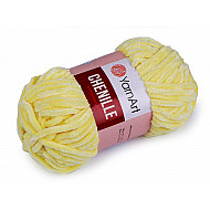 Fir de tricotat plușat Chenille, 100 g, galben deschis