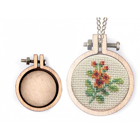 Pandantiv ramă pentru broderie, Ø40 mm, natur