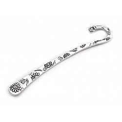 Semn de carte metalic, ornament floral, 8 cm, platinum