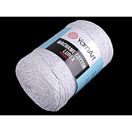 Fir de tricotat / croșetat Macrame Cotton cu lurex, 250 g - alb - argintiu