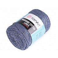 Fir de tricotat / croșetat Macrame Cotton cu lurex, 250 g - albastru denim - argintiu