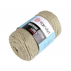 Fir de tricotat / croșetat Macrame Cotton cu lurex, 250 g - bej - auriu