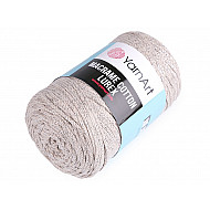 Fir de tricotat / croșetat Macrame Cotton cu lurex, 250 g - bej deschis - argintiu