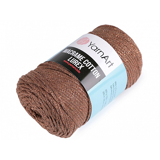 Fir de tricotat / croșetat Macrame Cotton cu lurex, 250 g - maro deschis