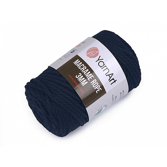 Fir de tricotat / croșetat Macrame Rope, 3 mm, 250 g - albastru întunecat