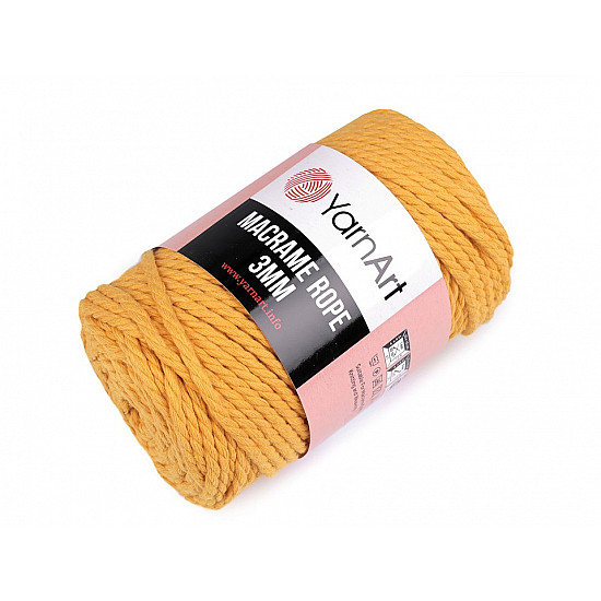 Fir de tricotat / croșetat Macrame Rope, 3 mm, 250 g - galben muștar