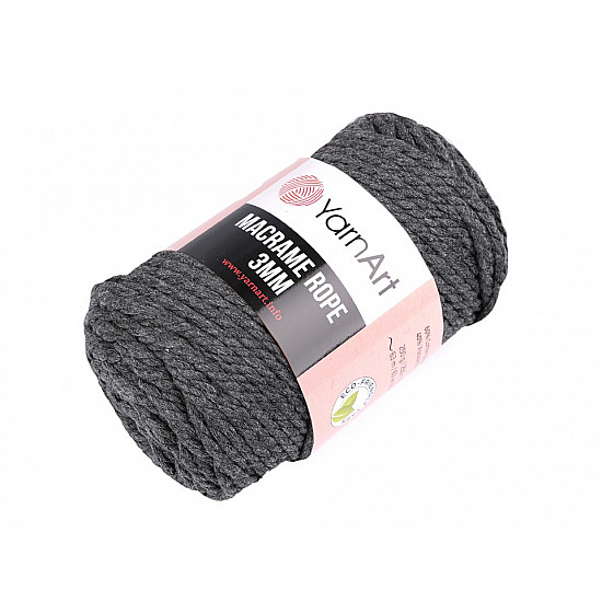 Fir de tricotat / croșetat Macrame Rope, 3 mm, 250 g - gri închis