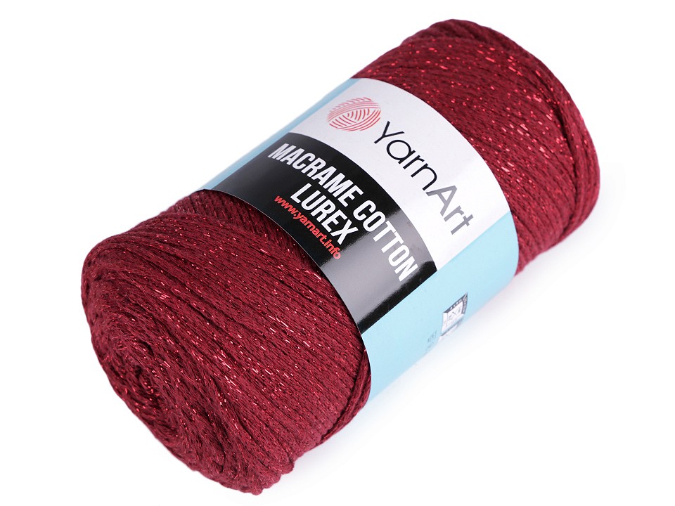 Fir de tricotat / croșetat Macrame Cotton cu lurex, 250 g - bordo deschis